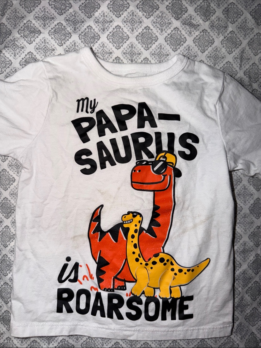 My Papa-Saurus Roarsome Dinosaur Graphic Tee - White, Orange, Yellow, Black